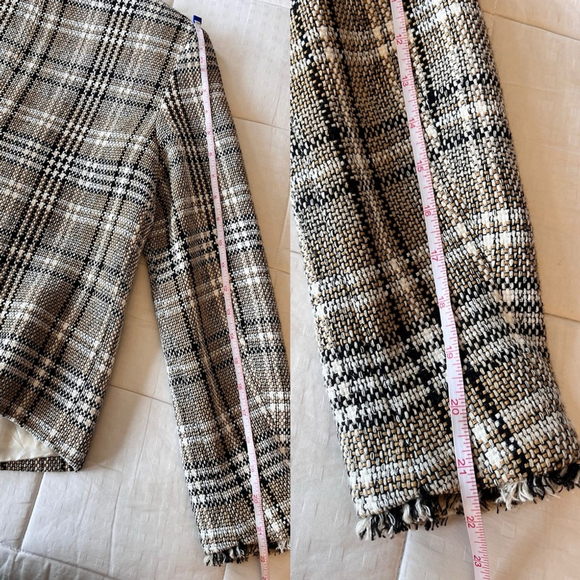 ZARA Tweed Frayed Plaid Blazer Cropped XS - Picture 13 of 16